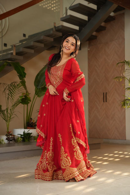 Premium Embroidered Faux Blooming Gown with Dupatta | Full Stitched Zari Sequin Work