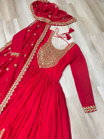 Premium Embroidered Faux Blooming Gown with Dupatta | Full Stitched Zari Sequin Work