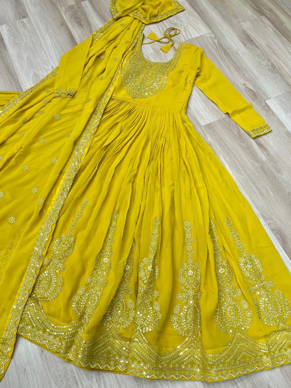 Premium Embroidered Faux Blooming Gown with Dupatta | Full Stitched Zari Sequin Work