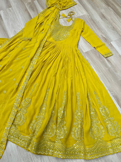 Premium Embroidered Faux Blooming Gown with Dupatta | Full Stitched Zari Sequin Work