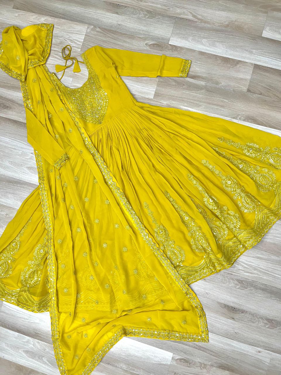 Premium Embroidered Faux Blooming Gown with Dupatta | Full Stitched Zari Sequin Work