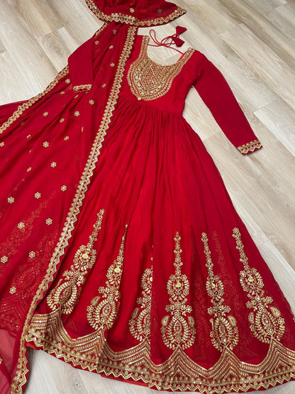 Premium Embroidered Faux Blooming Gown with Dupatta | Full Stitched Zari Sequin Work