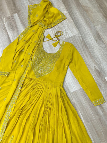 Premium Embroidered Faux Blooming Gown with Dupatta | Full Stitched Zari Sequin Work