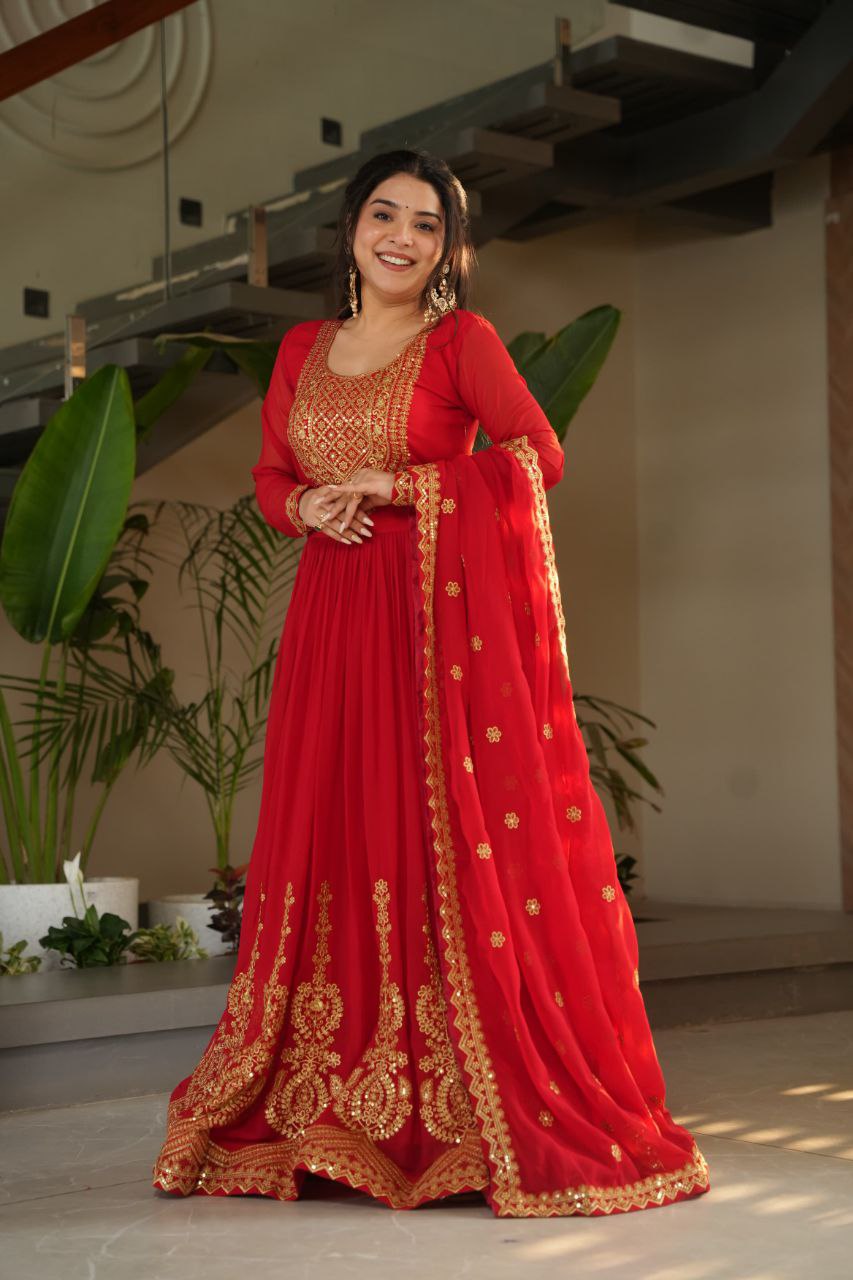 Premium Embroidered Faux Blooming Gown with Dupatta | Full Stitched Zari Sequin Work