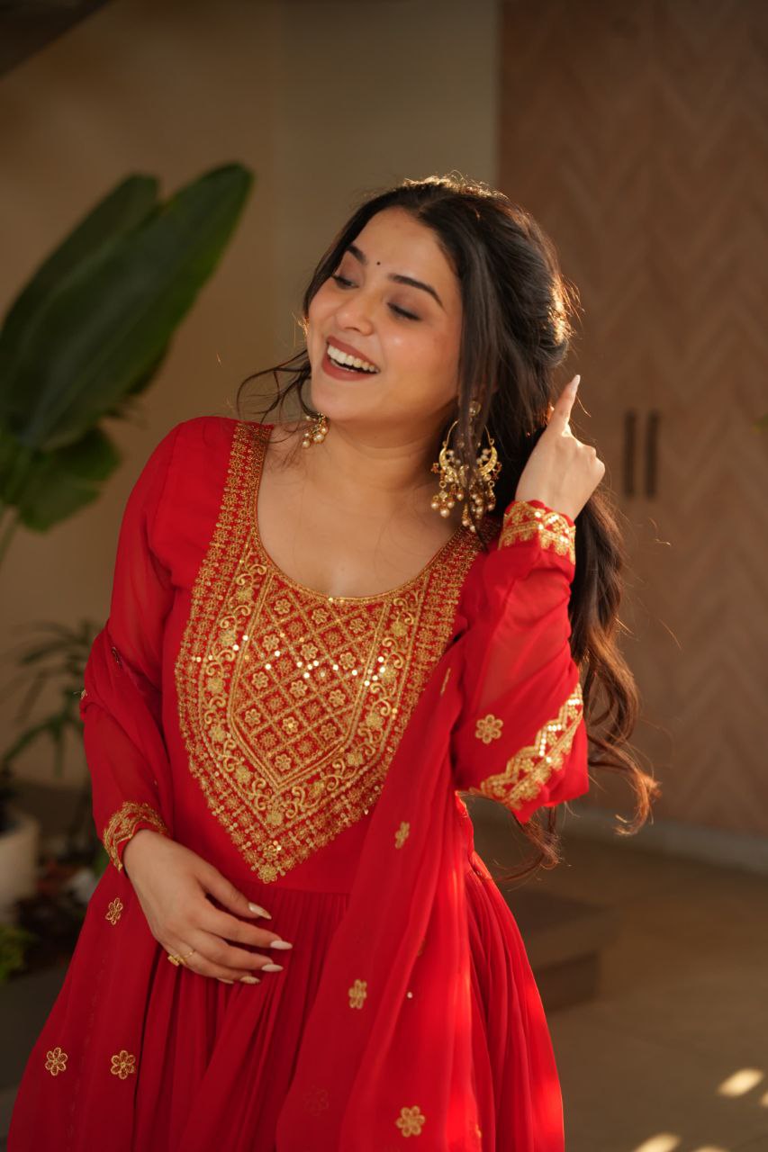 Premium Embroidered Faux Blooming Gown with Dupatta | Full Stitched Zari Sequin Work