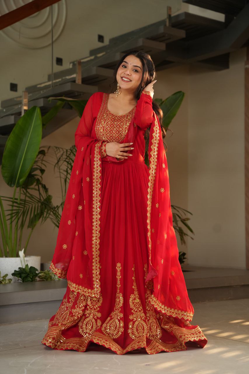 Premium Embroidered Faux Blooming Gown with Dupatta | Full Stitched Zari Sequin Work