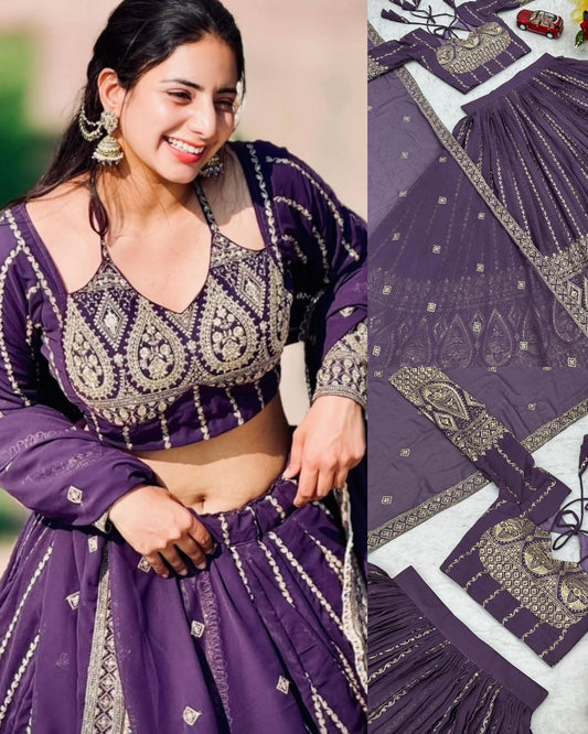 Premium Embroidered Purple Lehenga Choli Set | Heavy Fox Georgette
