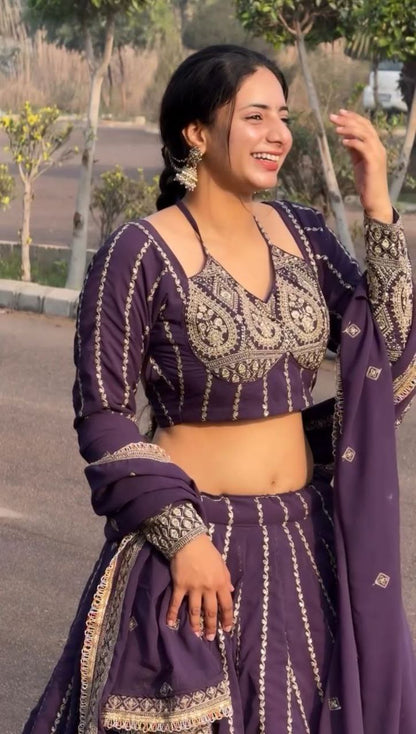 Premium Embroidered Purple Lehenga Choli Set | Heavy Fox Georgette