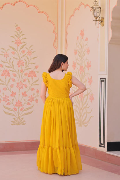 Premium Faux Blooming Sleeveless Gown with Sequins & Bead Embroidery | Frill Stitch