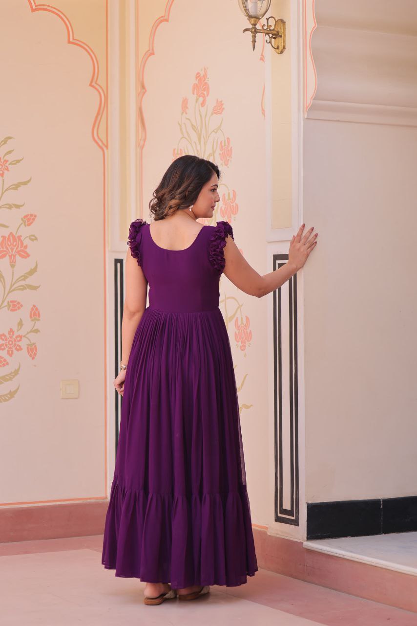 Premium Faux Blooming Sleeveless Gown with Sequins & Bead Embroidery | Frill Stitch