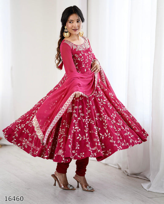 Karwa Chauth Special Dress Anarkali Gown  in Purple & Red Color