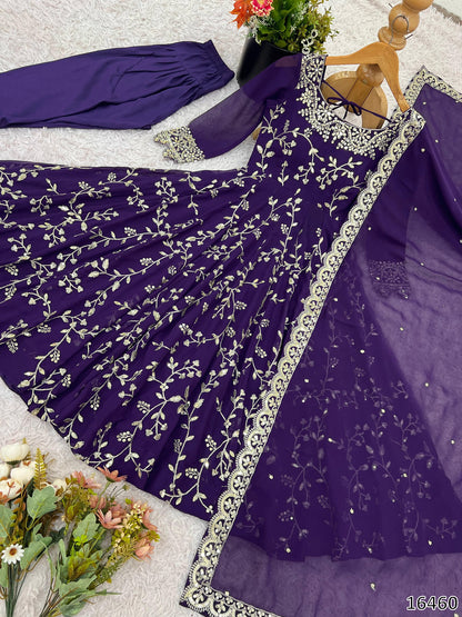 Karwa Chauth Special Dress Anarkali Gown  in Purple & Red Color