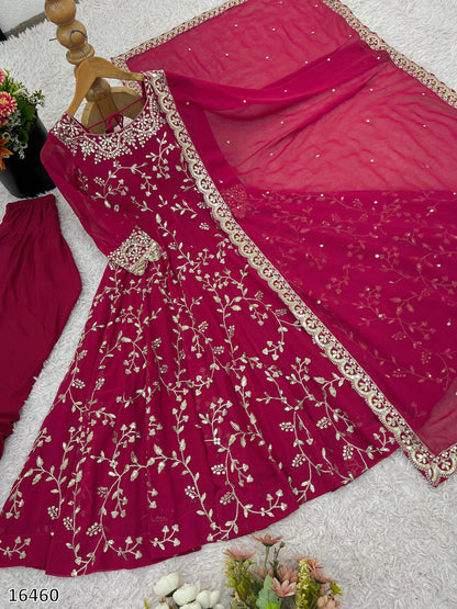 Karwa Chauth Special Dress Anarkali Gown  in Purple & Red Color