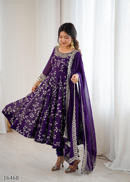 Karwa Chauth Special Dress Anarkali Gown  in Purple & Red Color
