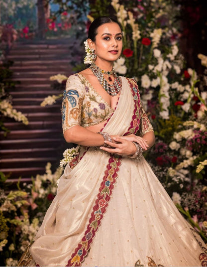 Premium Festival Wear Tissue Silk Embroidered Lehenga Choli Set with Dupatta