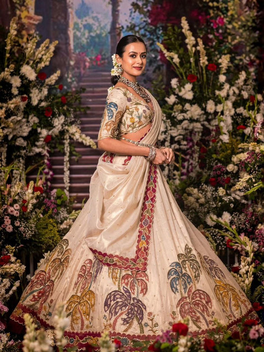 Premium Festival Wear Tissue Silk Embroidered Lehenga Choli Set with Dupatta