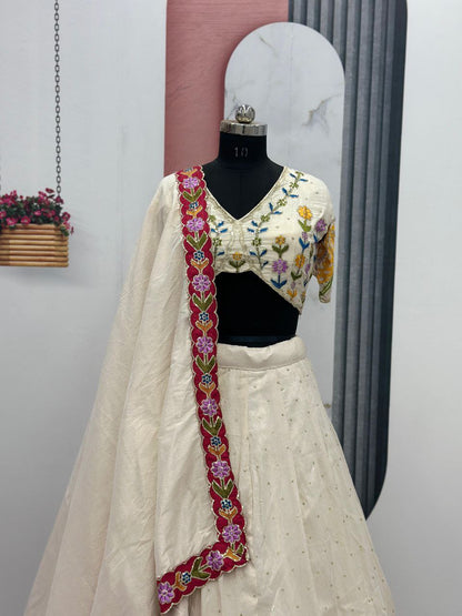 Premium Festival Wear Tissue Silk Embroidered Lehenga Choli Set with Dupatta