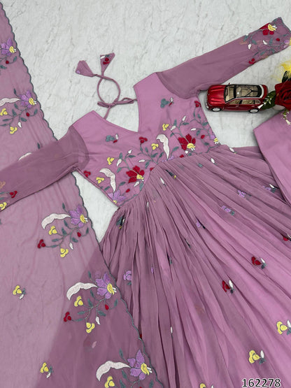 Premium Fox Georgette Embroidered Gown Pant Set with Dupatta