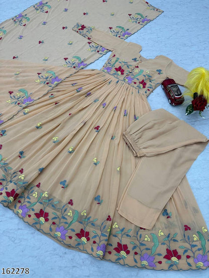 Premium Fox Georgette Embroidered Gown Pant Set with Dupatta
