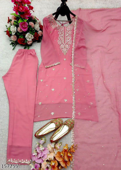 Premium Fox Georgette Embroidered Suit with Dupatta – Party & Occasion Wear