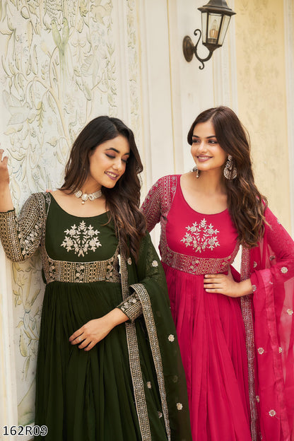 Premium Fox Georgette Long Gown with Embroidered Dupatta
