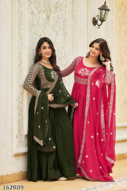 Premium Fox Georgette Long Gown with Embroidered Dupatta
