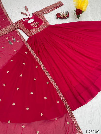 Premium Fox Georgette Long Gown with Embroidered Dupatta