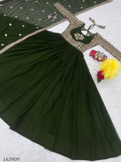 Premium Fox Georgette Long Gown with Embroidered Dupatta