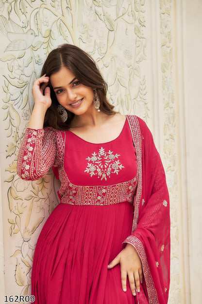 Premium Fox Georgette Long Gown with Embroidered Dupatta