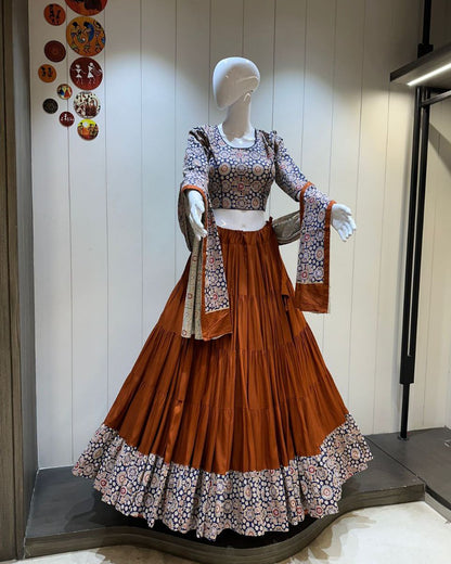Premium Ghaghri Ajrakh Rayon Cotton Chaniya Choli Set Navratri, Mehendi, and Cultural Festivals