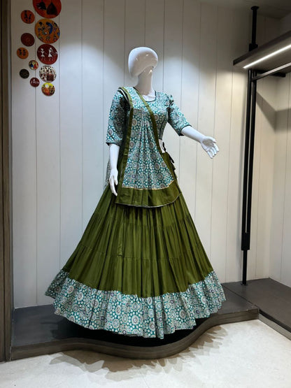 Premium Ghaghri Ajrakh Rayon Cotton Chaniya Choli Set Navratri, Mehendi, and Cultural Festivals