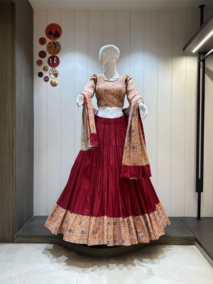 Premium Ghaghri Ajrakh Rayon Cotton Chaniya Choli Set Navratri, Mehendi, and Cultural Festivals