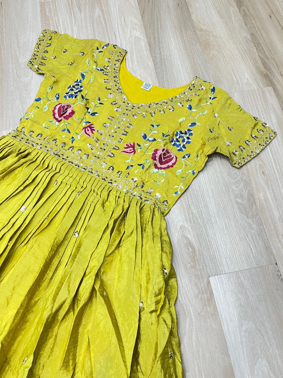 Premium Gold Crush Designer Gown with Multi-Thread Zari & Sequins Embroidery