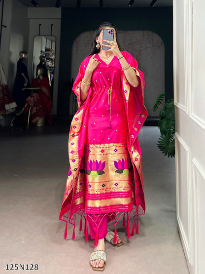 Premium Jacquard Paithani Kaftan with Zari Weaving Work