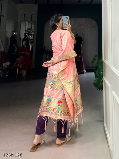 Premium Jacquard Paithani Kaftan with Zari Weaving Work