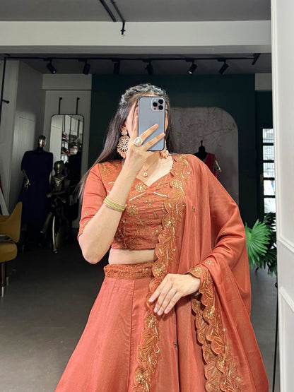 Premium Korean Tussar Silk Embroidered Lehenga Set
