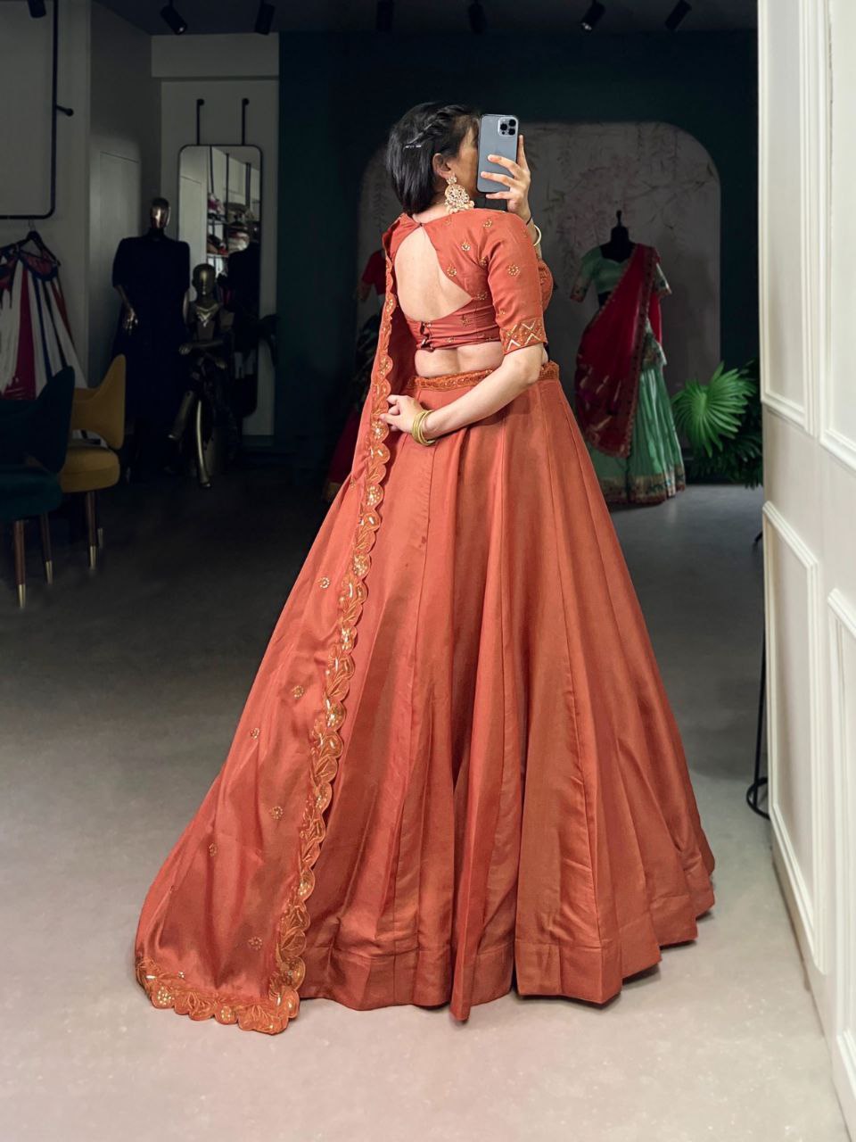Premium Korean Tussar Silk Embroidered Lehenga Set