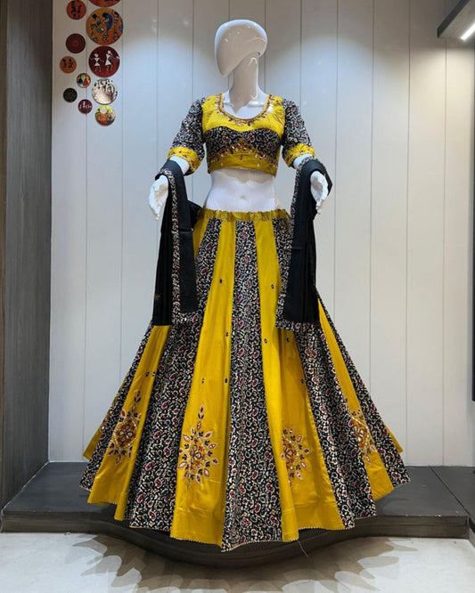 Premium Kutchi Print Kali Pattern Chaniya Choli Set with Mirror Handwork