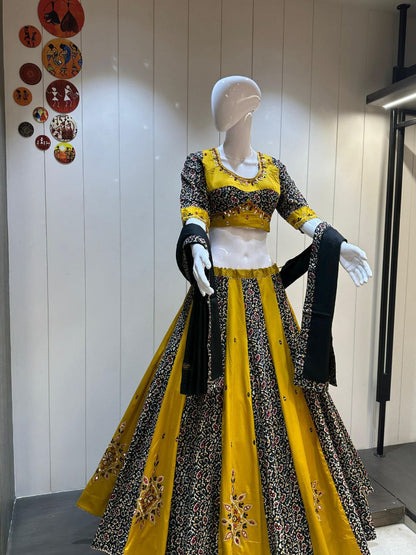 Premium Kutchi Print Kali Pattern Chaniya Choli Set with Mirror Handwork