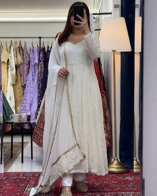 Premium Off White Ready Made Anarkali Suit Set
