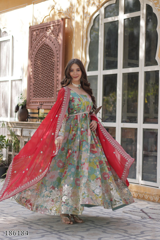 Premium Readymade Alia Cut Russian Silk Gown with Dupatta