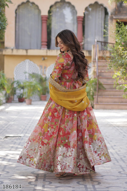 Premium Readymade Alia Cut Russian Silk Gown with Dupatta