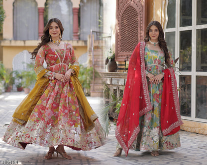 Premium Readymade Alia Cut Russian Silk Gown with Dupatta