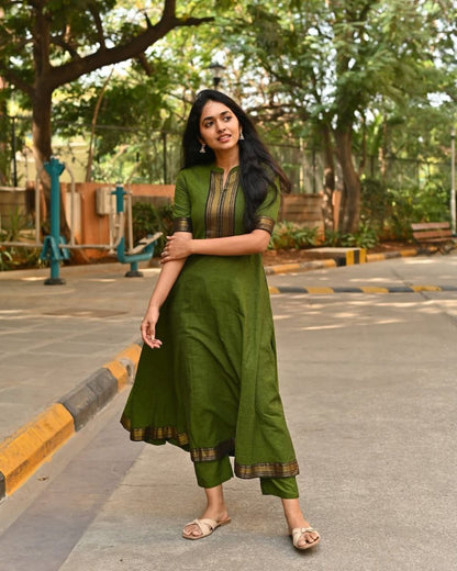 Premium Shivangi Chanderi Suit Set with Jacquard Woven Dupatta & Moti Mala