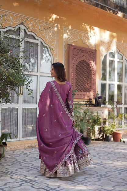 Premium Viscose Cosmos Gown with Dupatta – Foil Embroidery Zari Sequins Work | Fully Stitched Party Wear