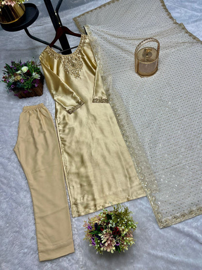 Presenting New Premium Long Kurti-Bottom-Dupatta Set