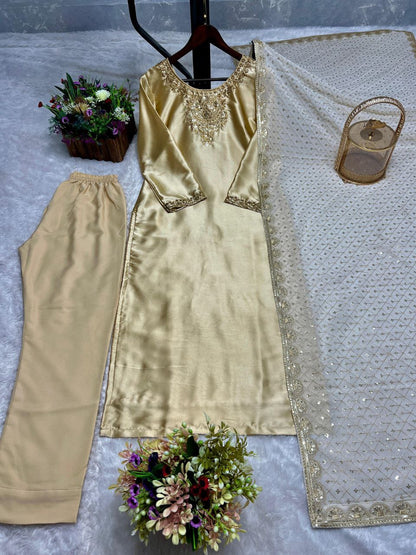 Presenting New Premium Long Kurti-Bottom-Dupatta Set