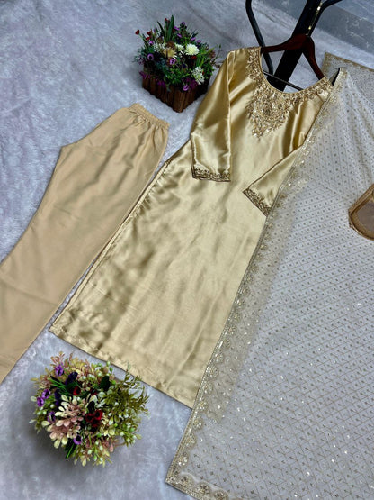 Presenting New Premium Long Kurti-Bottom-Dupatta Set