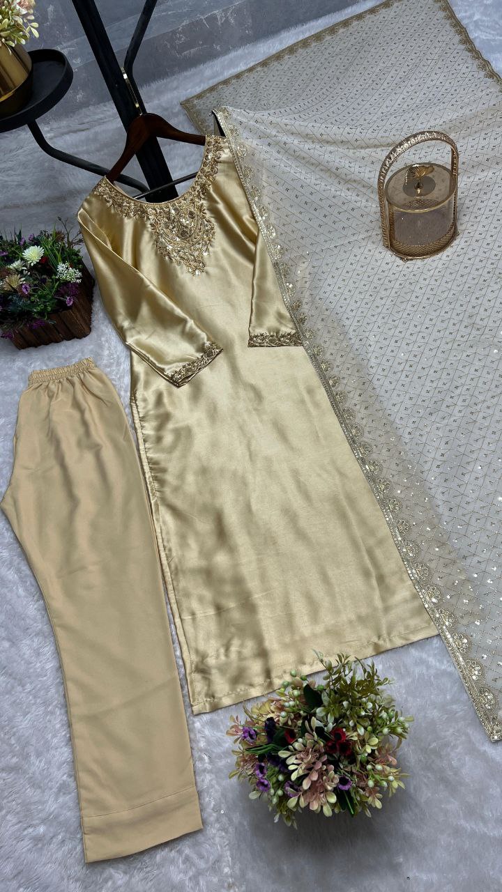 Presenting New Premium Long Kurti-Bottom-Dupatta Set