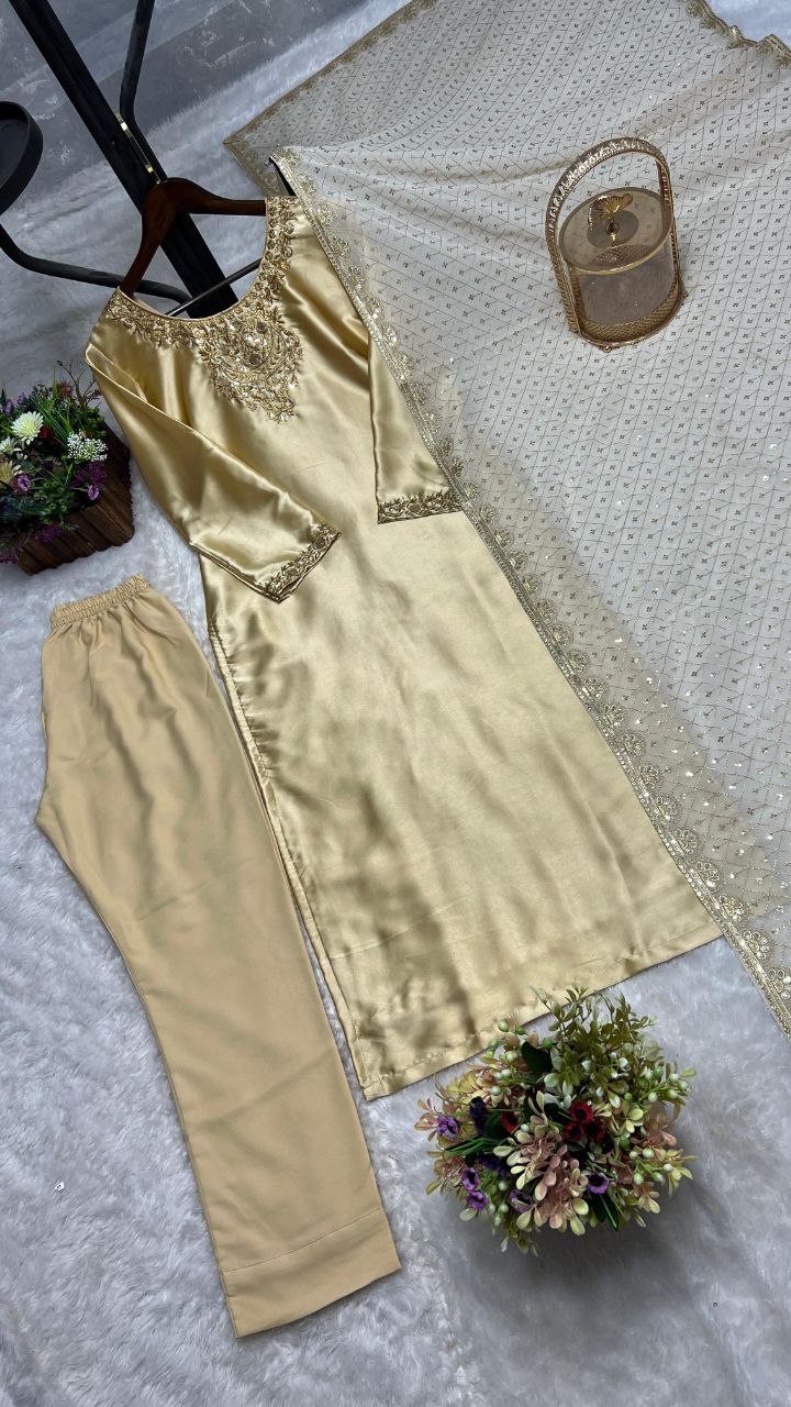 Presenting New Premium Long Kurti-Bottom-Dupatta Set